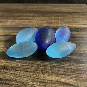Blue Sea Glass Polished Frosted Eggs Set Of 6